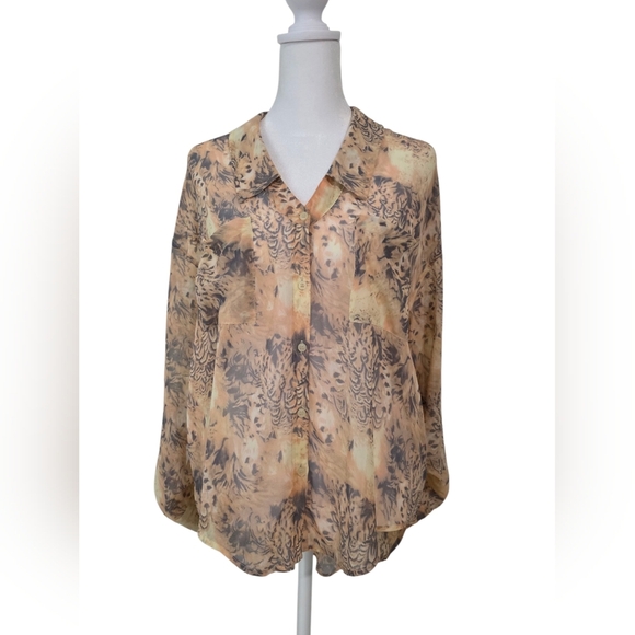 Free People Easy Rider Sheer Tan/Pink/Orange Blouse Size Small - Picture 1 of 9